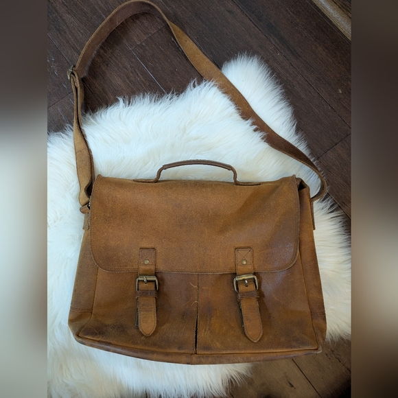 HIDES Full Grain Leather Messenger Bag Briefcase Crossbody Satchel Tan Brown - Picture 1 of 9